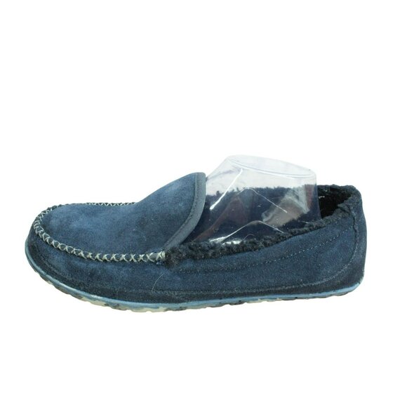 LL Bean Blue Suede Slip On Fleece Lined Mountain Moccasin Slippers Size 10 M - Picture 1 of 9